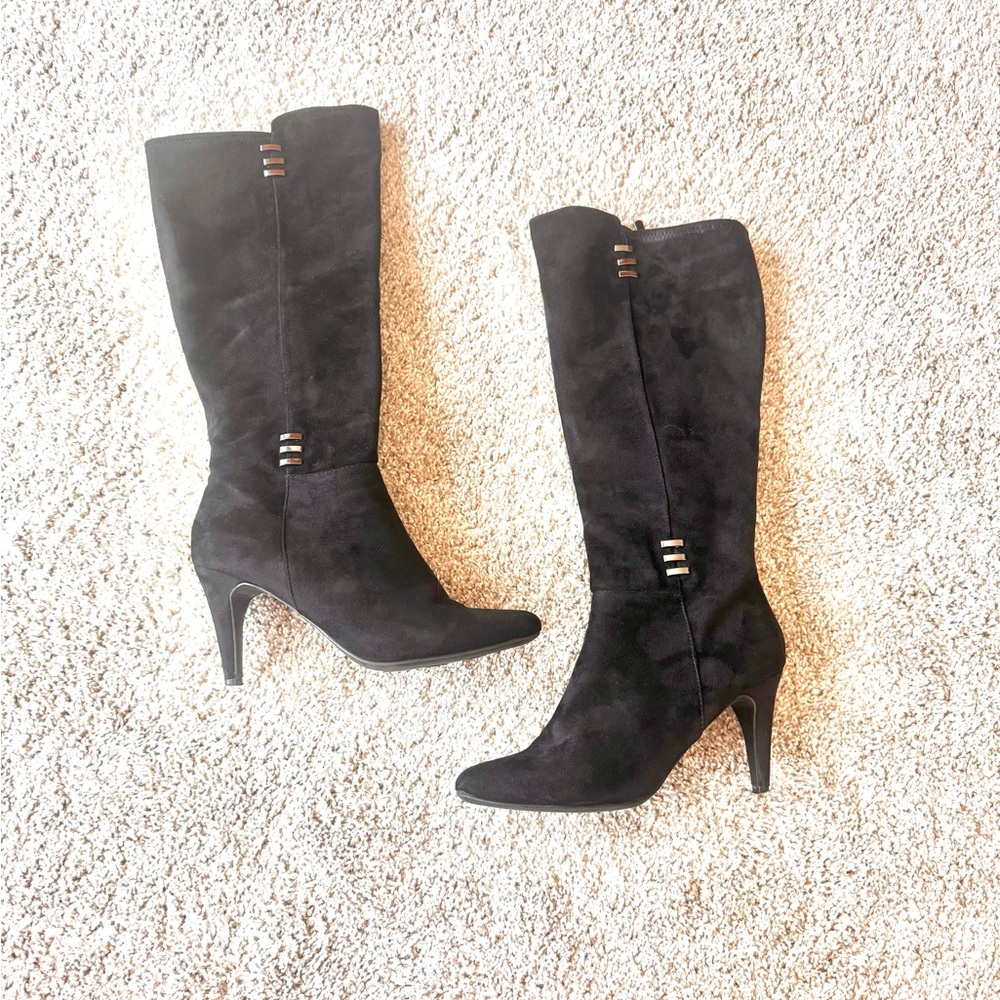 EUC Black Suede Heeled Boots by Impo Size 7.5